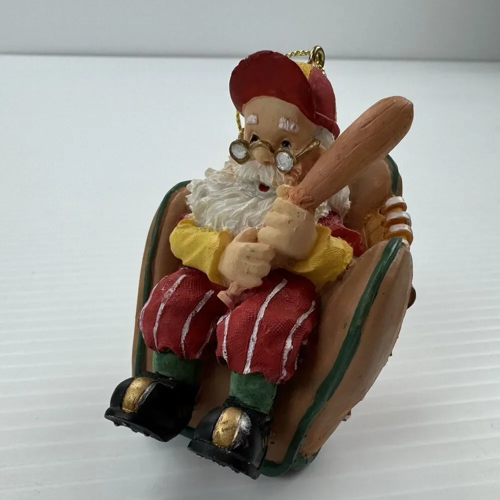 Vintage Baseball Santa Ornament Santa Holding Bat in Glove Chair Sports Xmas